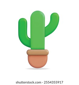 3d vector icon of a vibrant green cactus in a pot