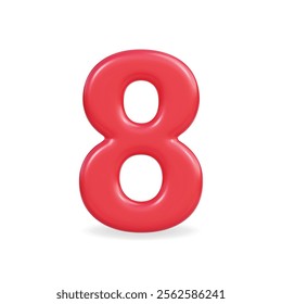 3D vector icon of a vibrant red number eight, perfect for education and creative design applications