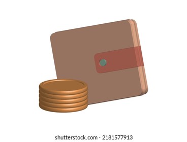 3D Vector Icon of Wallet and Stacked Coins.