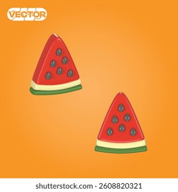 3D vector icon watermelon on a orange background. realistic illustration