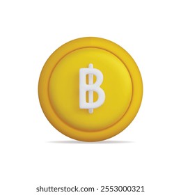 3d vector icon of a yellow bitcoin coin with white symbol, representing cryptocurrency