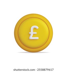 3d vector icon of a yellow coin with a pound symbol, representing currency