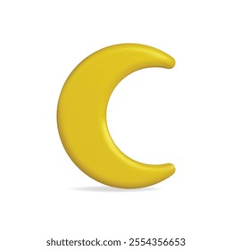 3d vector icon of a yellow crescent moon, smooth and whimsical design