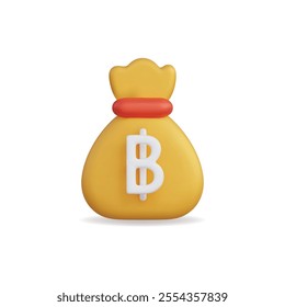 3d vector icon of a yellow money bag with a bitcoin symbol