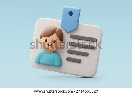 3D Vector ID Card Profile Icon, Identity, Employee, Business, HR systems, office management concept. Eps 10 Vector.