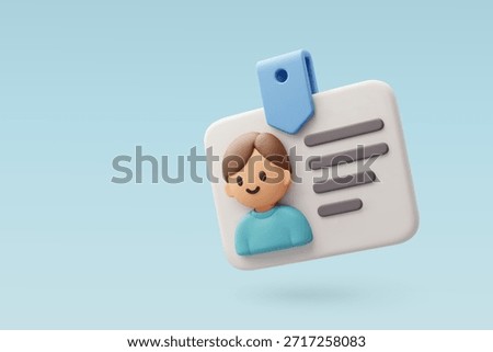 3D Vector ID Card Profile Icon, Identity, Employee, Business, HR systems, office management concept. Eps 10 Vector.