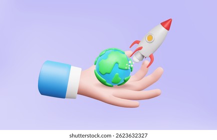 3D vector idea challenge invention develop technology spaceship for future target Explore space science education startup freedom investment trading product global concept. Eps 10 vector. illustration