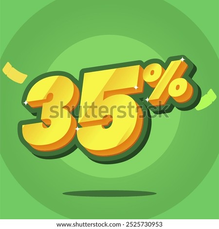 3D vector illustration of a 35% discount sign on a vibrant green background. Perfect for promoting sales, special offers, and discounts in both online and retail marketing.