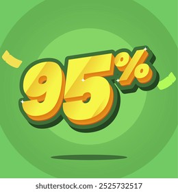 3D vector illustration of a 95% discount sign on a vibrant green background. Perfect for promoting sales, special offers, and discounts in both online and retail marketing.