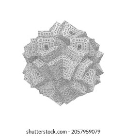 3D vector illustration. Abstract geometric shape, dotwork style.