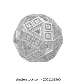 3D vector illustration. Abstract geometric shape, dotwork style.