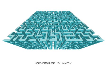 Ilustración vectorial 3d de un laberinto turquesa abstracto, perspectiva decreciente