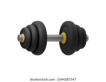 3D vector illustration of an adjustable dumbbell with black plates on metal handle. Ideal for fitness, gym, and workout related projects, conveying strength and exercise concepts