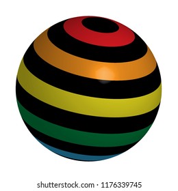 3d vector illustration. Ball with colored stripes. Isolated on white background.