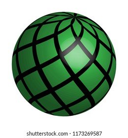 3d vector illustration. A ball with a green pattern. Isolated on white background.