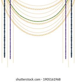 Ilustración vectorial 3D con cuentas y cadenas doradas.  
