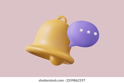 3d vector illustration of bell notification with speech bubble icon. Social Media element, new message, alert or alarm, reminder notification. new notification concept. cartoon minimal style. Eps 10