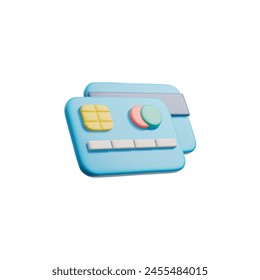 Ilustración vectorial 3D de un ícono de tarjeta bancaria azul para pagos en línea seguros y gestión financiera. Ideal para compras en línea, transacciones bancarias y financieras en un entorno aislado.