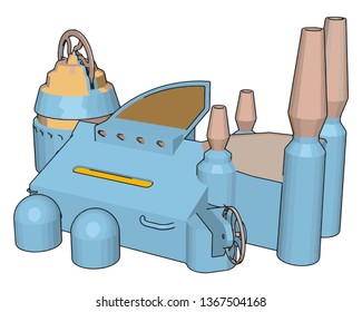 Ilustración vectorial 3D de fondo blanco de un edificio de fabricación azul