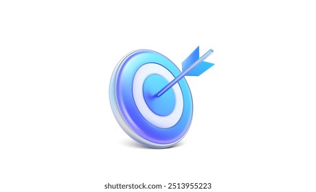 3D vector illustration of a blue target with an arrow hitting the bullseye, symbolizing achievement, success, and precision.Business finance target, goal of success.