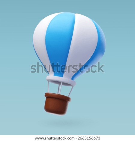 3D vector illustration of a blue and white hot air balloon, symbolizing travel, adventure, tourism, and outdoor exploration.