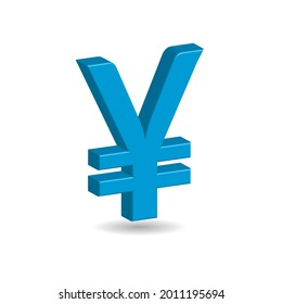 3D Vector illustration of blue yen yuan sign isolated in white color background. Japanesse and Chinesse currency symbol.