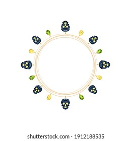 Ilustración vectorial 3D. Pulsera o collar con cadenas doradas, esmeraldas, cristales y calaveras con cuentas. Marco dorado creativo.