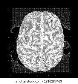 Ilustración vectorial 3D del cerebro hecho de píxeles y partículas. Concepto de red neuronal, neurología y neurociencia.