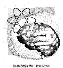3D vector illustration of brain made of pixels and particles. Concept of neural network, neurology and neuroscience.