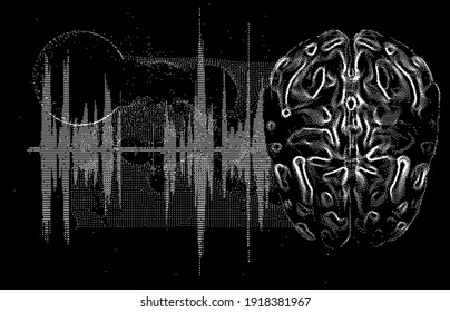 3D vector illustration of brain made of pixels and particles. Concept of neural network, neurology and neuroscience.