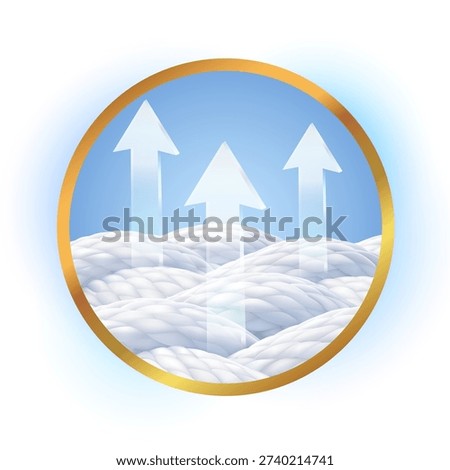 3D vector illustration of breathable textile fiber layers with upward airflow arrows, symbolizing ventilation, moisture wicking, cooling performance, and advanced fabric technology.