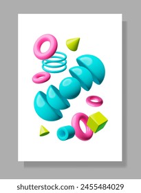 3D-Vektorillustration im brutalistischen Stil mit geometrischen Formen für Plakate und Grafiken. Abstrakter Hintergrund mit isolierten Formen, ideal für Layout und Design.