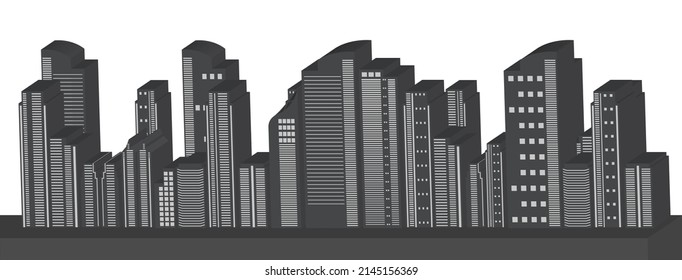 3D Vector illustration of building scenery in a flat layout city in black and white