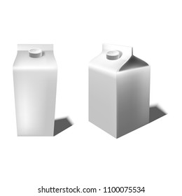 3D vector illustration: carton milk or juice box. Design template for packaging. Mockup layout design.