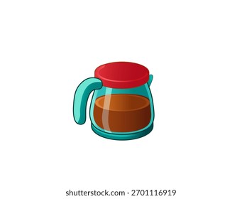 Ilustración vectorial 3D de una cafetera de dibujos animados sobre un fondo blanco