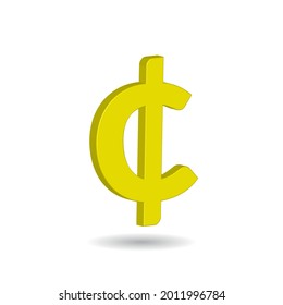 3D Vector illustration of Cent sign isolated in white color background. Currency symbol of basic monetary unit.