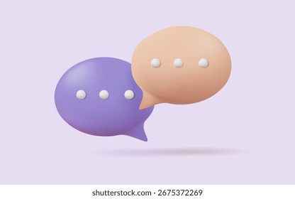 3D-Vektorgrafik von Chat-Blase auf violettem Hintergrund. Konzept von Social-Media-Nachrichten. Sprechblasen, Botenformen, Vortrag, Dialog, Botenstoff, Chatten. Soziale Netzwerkkommunikation
