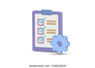 Ilustración vectorial 3D del icono de lista de verificación con color pastel y fondo blanco aislado