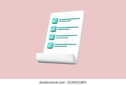 3d Vector illustration of Checklist icon on pink background. Business and education. Survey, Exam form, Planning and organization of work, project plan, Document with check marks, Todo checklist