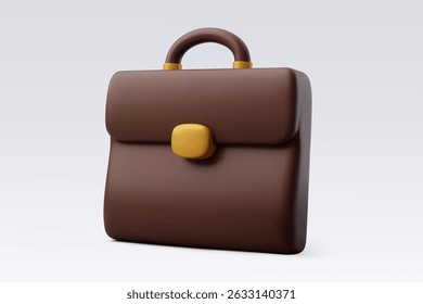 3D-Vektorgrafik eines klassischen braunen Business-Aktenkoffers mit goldenem Verschluss, der Karriere, Büro oder professionelles Arbeitskonzept darstellt.  