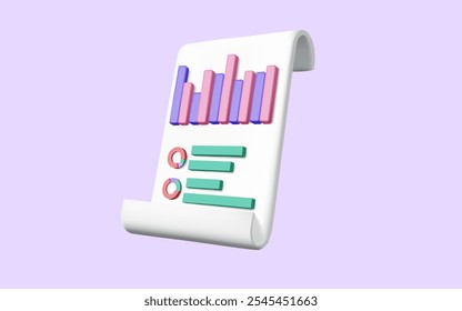 3d vector illustration. Clipboard paper with Data analytics, SEO optimization, dashboard and Business financial report chart. graph analytics, optimization marketing, Business finance investment