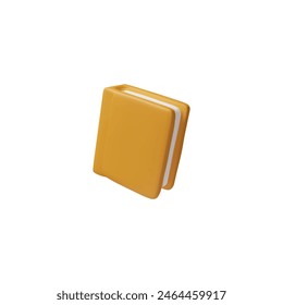 3D Vector illustration of a closed book. Textbook icon in yellow color on a white isolated background. Ideal as a template for educational materials. Cartoon style.