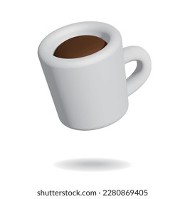 
3D vector illustration of coffee in a white cup in a plump clay art style