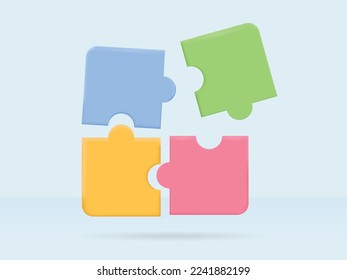 3D Vector Illustration of Colorful jigsaw puzzle cube, strategy jigsaw business and education