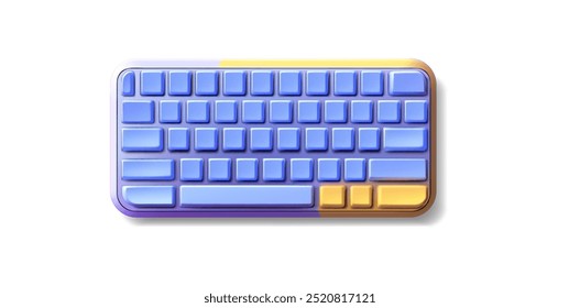 Ilustração vetorial 3D de um teclado colorido com tons de gradiente de azul e amarelo. Ideal para designs com temas tecnológicos, apresentações ou conteúdo digital com gadgets e acessórios para computador