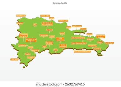 3d vector illustration colorful touristic map of Dominican Republic with largest places