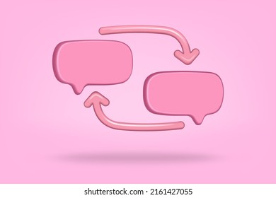3d Ilustración vectorial Concepto de correspondencia y mensajería en chat. Comunicación y habla en línea. Mensajes de burbuja con flechas apuntando. 3 quinquies de representación. Gráficos aislados