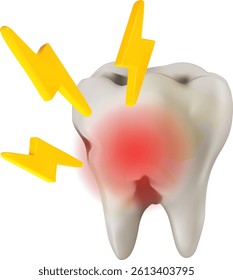 3D Vector illustration of  Concept of tooth cavity, toothache, dental care, pain,  Mesh gradient wes