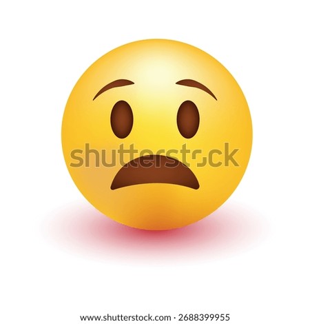 3D Vector Illustration of a Concerned or Disappointed Yellow Face Emoji Icon with Frown and Worried Expression