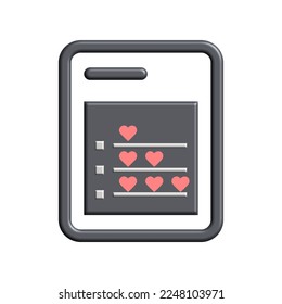 Ilustración vectorial 3D, que transmite amor, corazones y cuadernos.